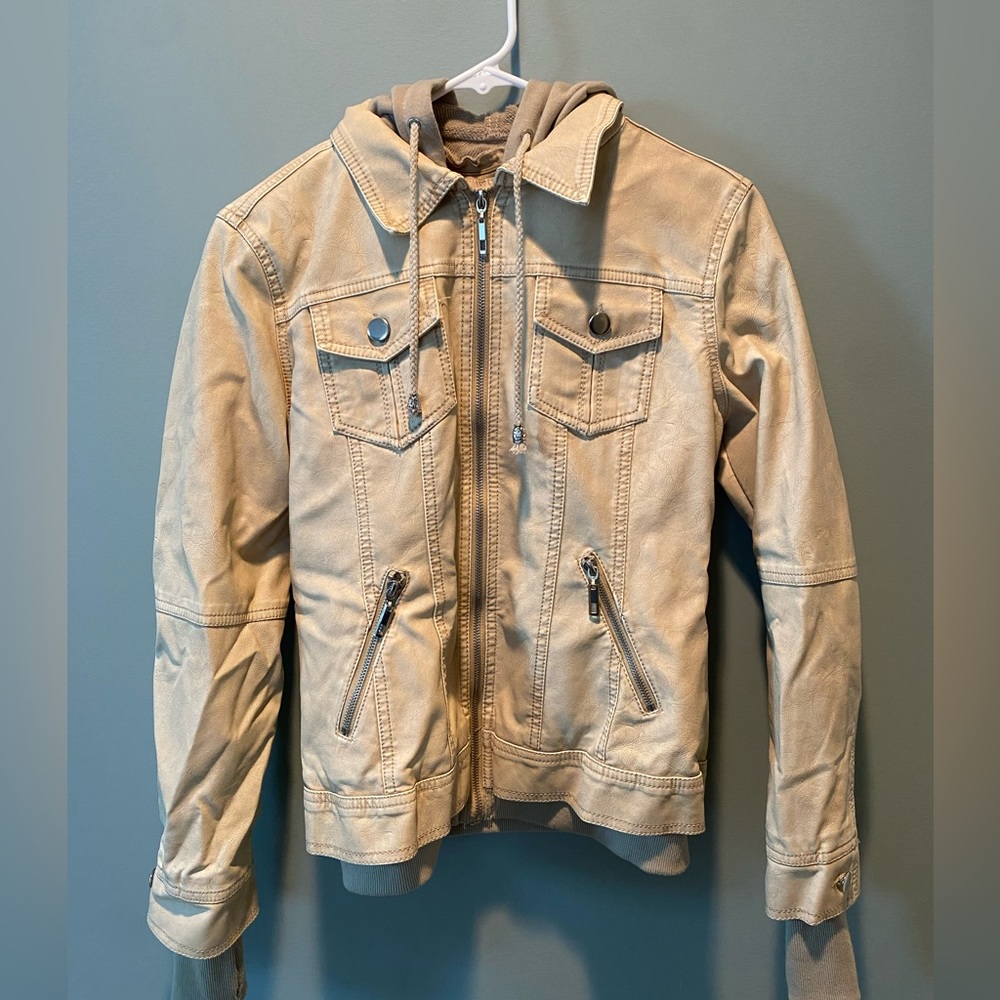 Beige Faux Leather Jacket